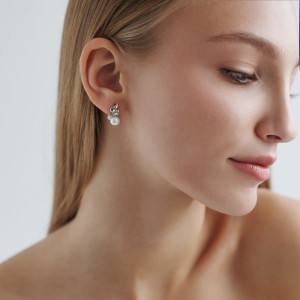 Cercei argint cu perle naturale albe si tortite DiAmanti SK25362EL_W-G